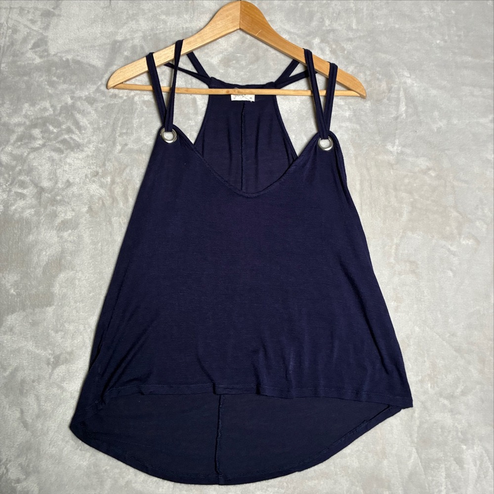 Glitz Womens Navy Blue Strappy Racerback Tank Top Grommet Detail XL -0283